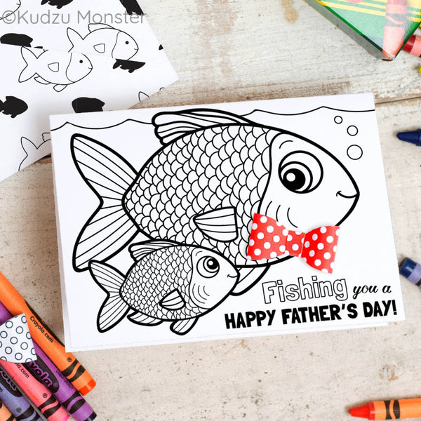 Fish Father's Day Coloring Greeting Card Activity