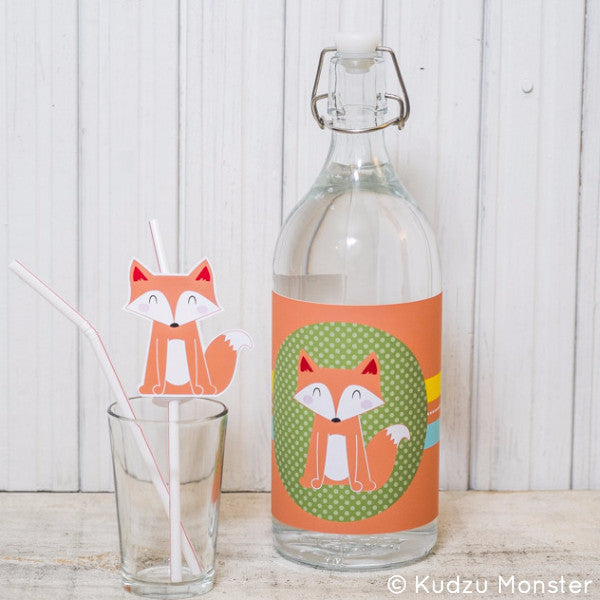 Printable fox party drink kit - Kudzu Monster
