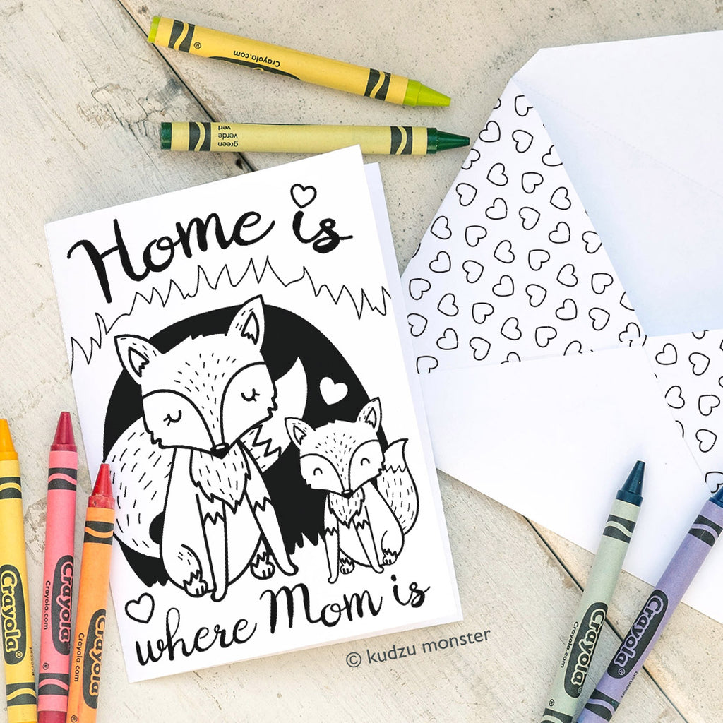 Coloring Activity Mother's Day Card: Fox Den