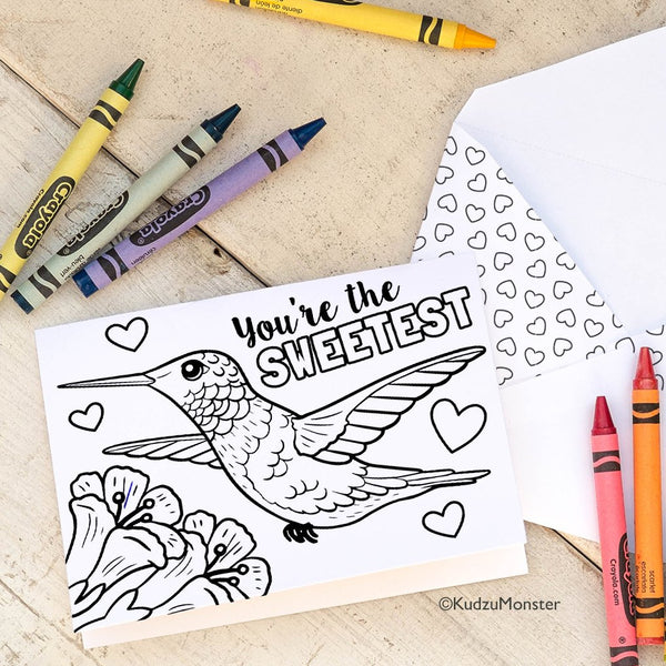 Coloring Activity Mother's Day Card: Hummingbird