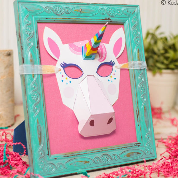 Printable Unicorn Paper Mask Rainbow Unicorn for Halloween or Unicorn Birthday Party DIY print at home cute mask craft for kids or adults