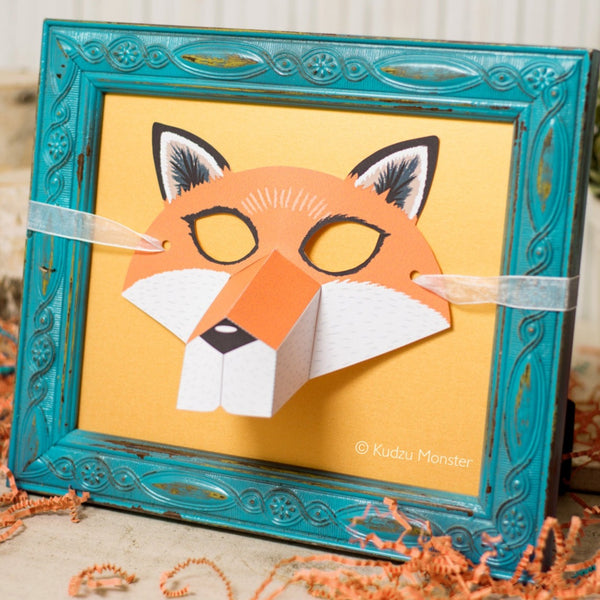 Printable Paper Fox Mask DIY Fox Halloween Photo Prop Woodland fox birthday party mask DIY instant download paper folded mask print at home