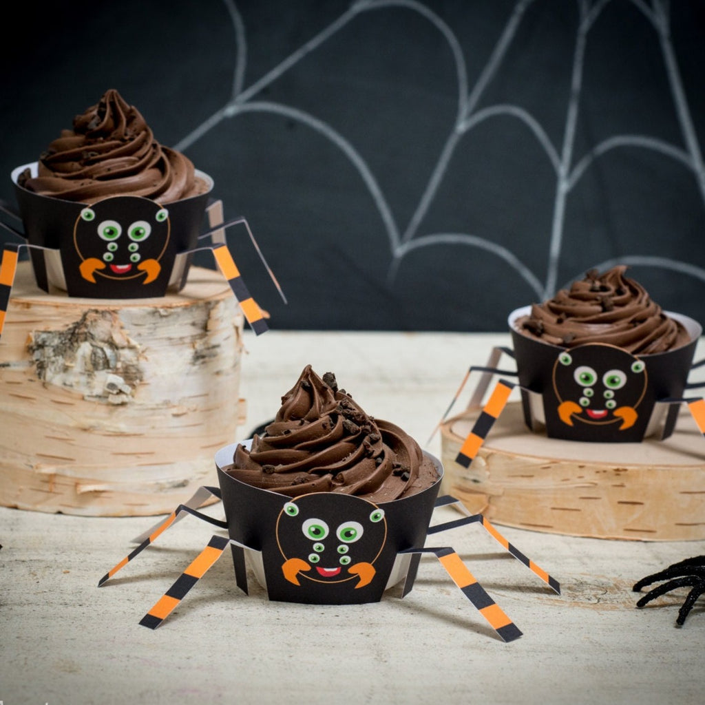 Halloween Spider Cupcake Wrappers Cute printable DIY tarantula cupcake kit 8 legs print at home craft for Halloween party