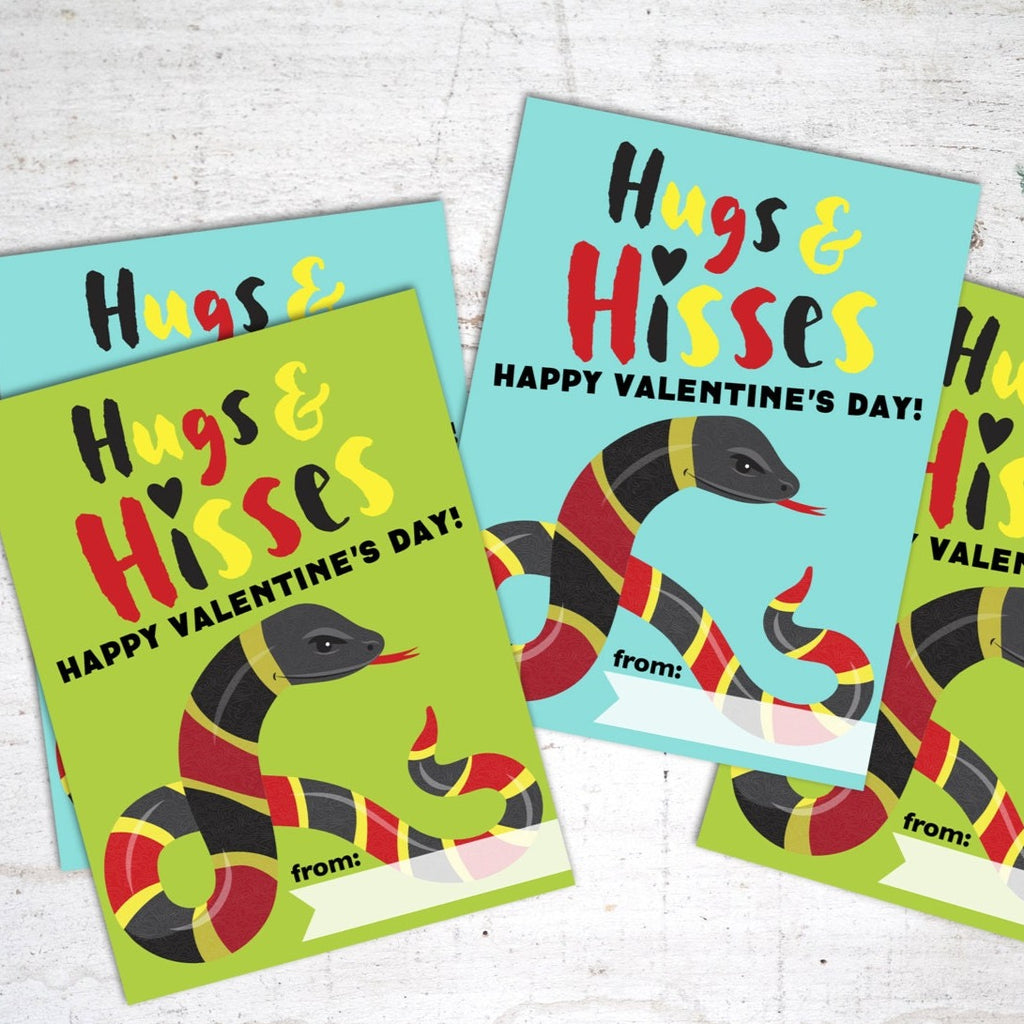 INSTANT DOWNLOAD Hugs and Hisses striped Coral Snake valentine cards printable DIY file classroom valentines easy cards for boys valentines