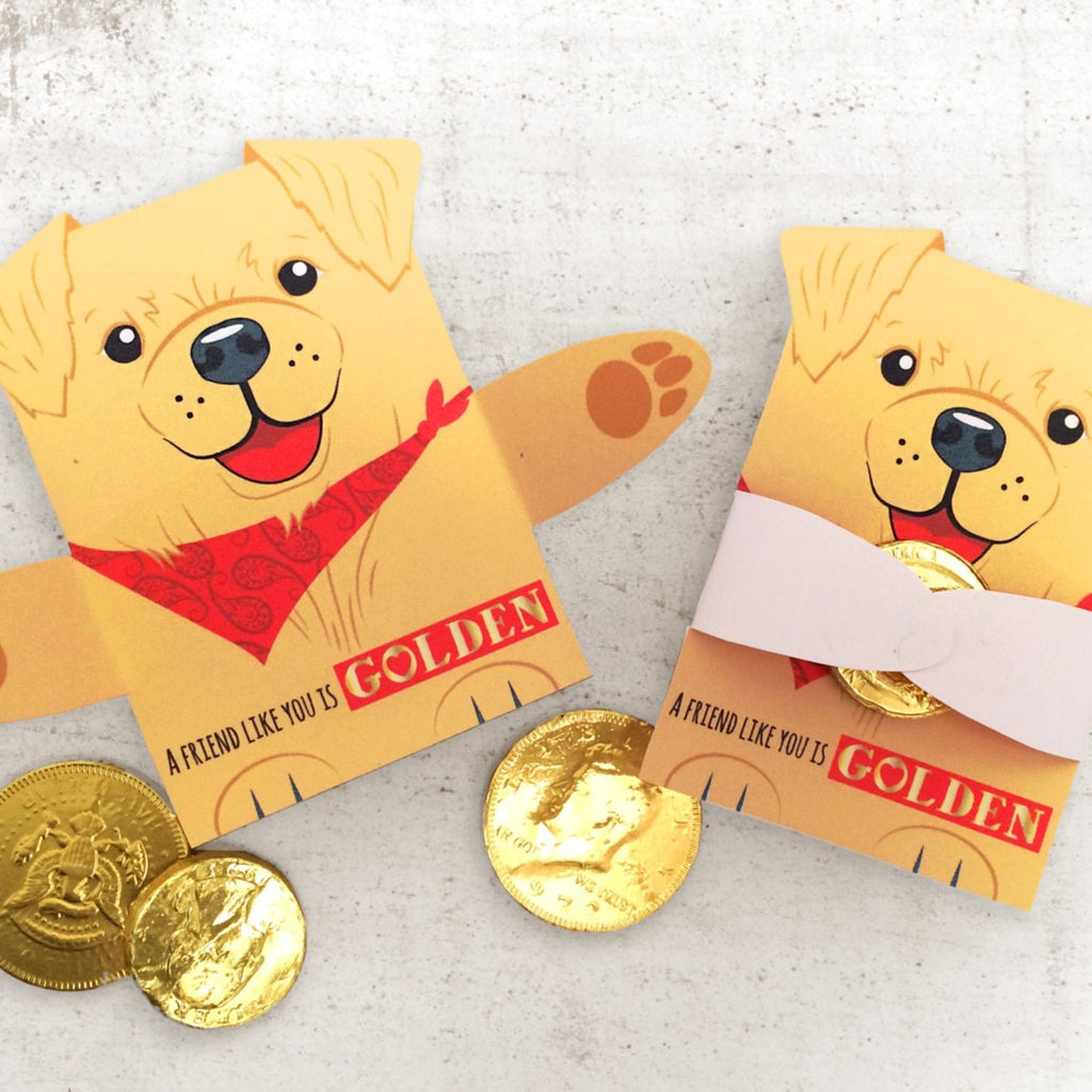 Golden Retriever Puppy Classroom Candy Holder valentines cute dog individual candy valentine card Valentine's day chocolate heart holders