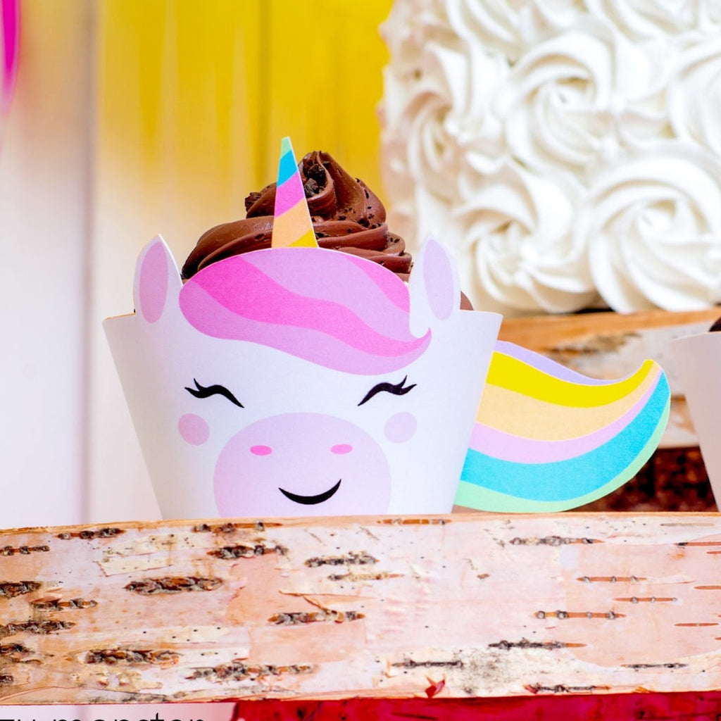 Cute Unicorn Printable Cupcake Wrapper DIY Instant Download File Cut Out and Wrap Around Cupcake for Rainbow Unicorn Birthday Party