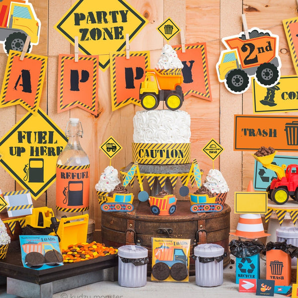 Dump Truck Party Kit Printable Construction Birthday Decor Instant Download print at home Dumptrucks, Trash Cans, Road Signs, Boy birthday