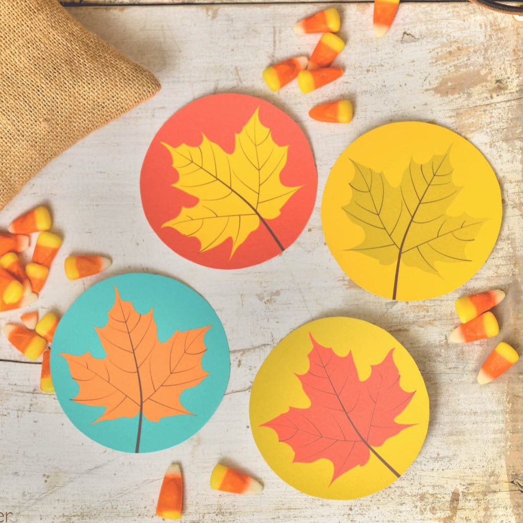 Fall Leaves Colorful Printable Circles for Party Decor, Confetti, Garland, or Banner Autumn Maples Leaf