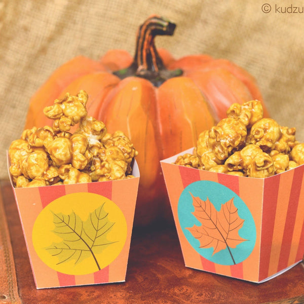 Fall Leaves Printable Caramel Popcorn Boxes Party Favors Instant Download Autumn Stripes Orange