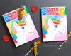 Unicorn and Narwhal Horn Valentine's Day Cards Twisty Rainbow Lollipop Sucker Cute Girly Valentines for School Printable DIY Easy Cards