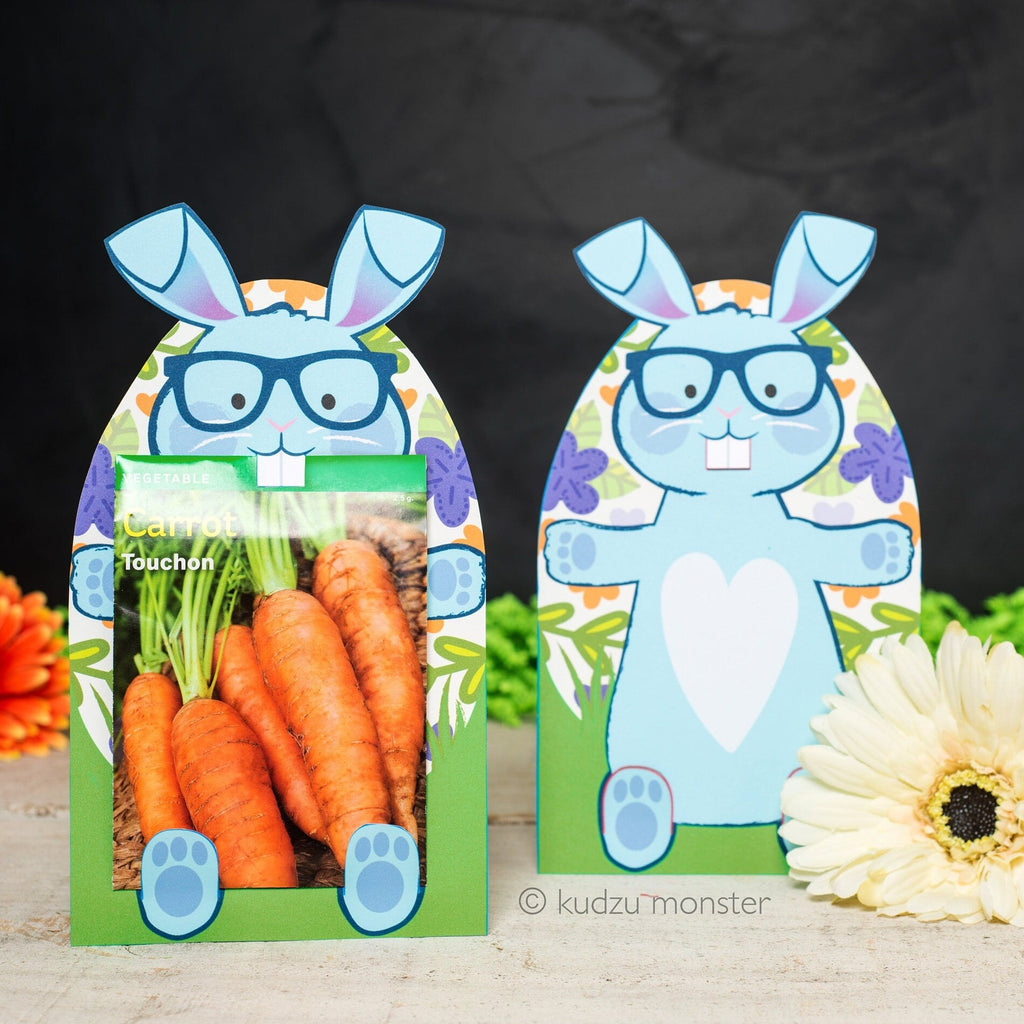 Easter Bunny Printable Card to hold seed packets as Spring time gift Carrot seeds, flower seed cute unique DIY kid gift for school or church