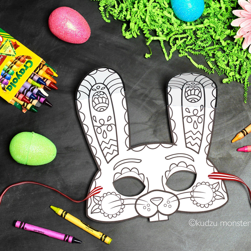 Easter Bunny Printable coloring mask kids cute color activity mask Rabbit mask fun coloring page craft DIY print at home instant download