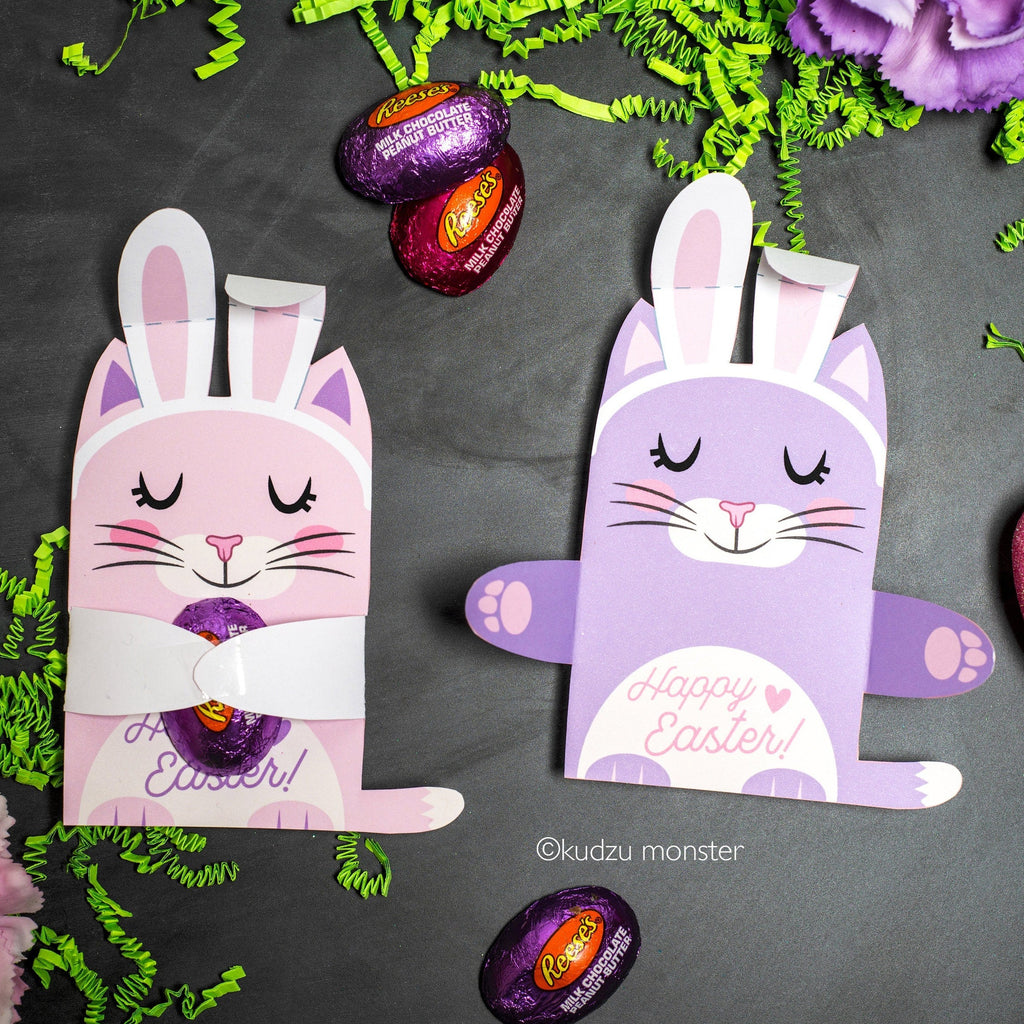Easter Bunny Cat Candy Huggers Party printable Purple and Pink kittens classroom favors single candy holder gift for friends or party favors