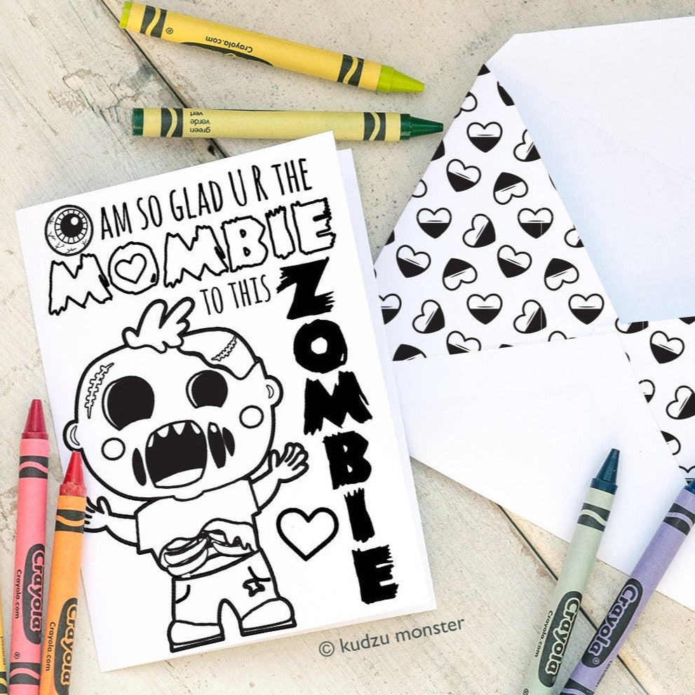 Zombie Mother's Day INSTANT DOWNLOAD Printable Coloring Card cute mombie DIY card boy gross funny guts skeleton walking dead activity mom