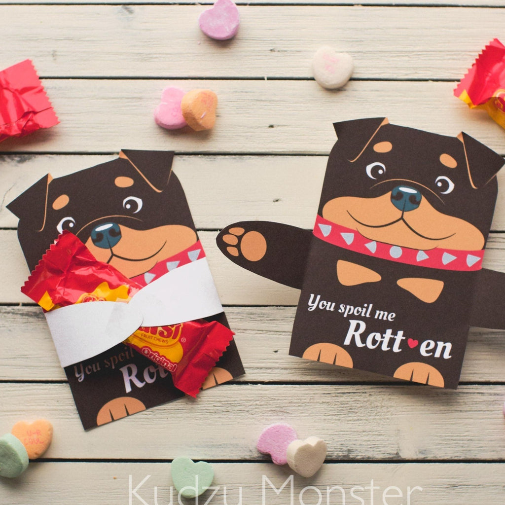 Cute Rottweiler Puppy Classroom Candy Holder valentines cute dog individual candy valentine card Valentine's day chocolate heart holders