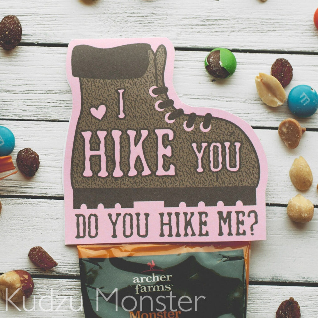 Trail Mix Valentines for Kids Hiking Boot Adventure Hike Wildlife Explorer Valentine's Day Treat Bag Toppers GORP Goodie Bag Camping Card
