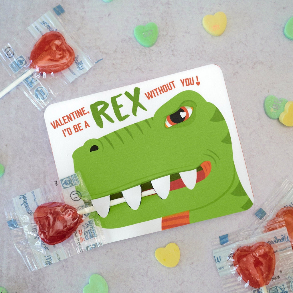 T Rex Valentines Printable DIY Instant Download Small Lollipop Candy holders fang teeth boy dinosaur Valentine's day cards for school