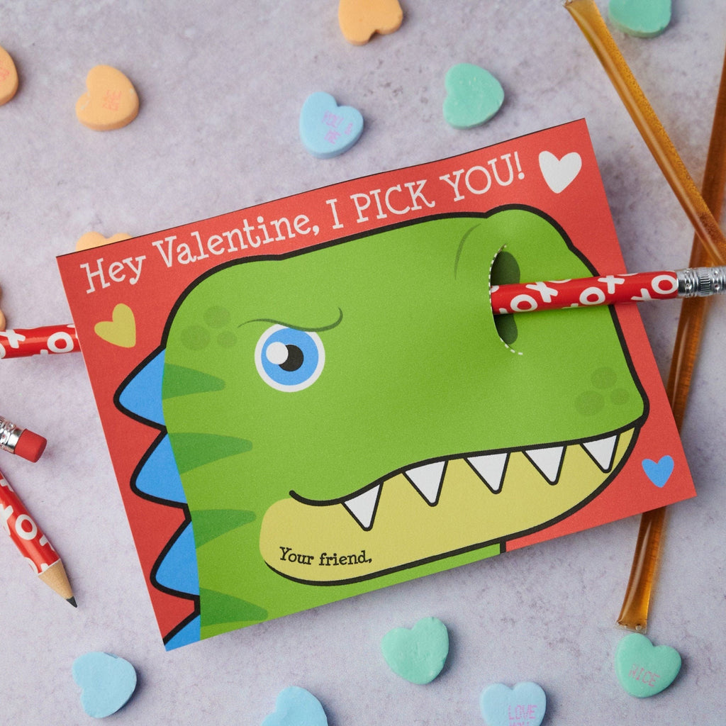 Funny Dinosaur Nose Picking Valentines Classroom Pencil Holder valentines T Rex valentine card Valentine's day pixie sticks I pick you