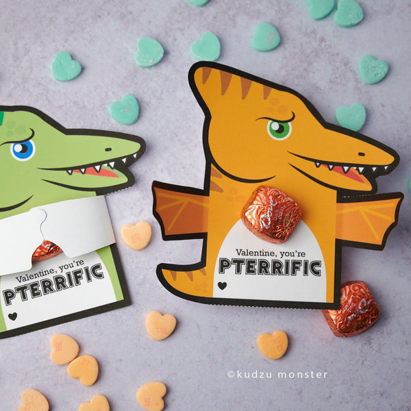 Printable Pterodactyl Dinosaur Valentines Hugger for small toy, sucker, chocolate, eraser, or more Instant Download DIY dino valentine's day