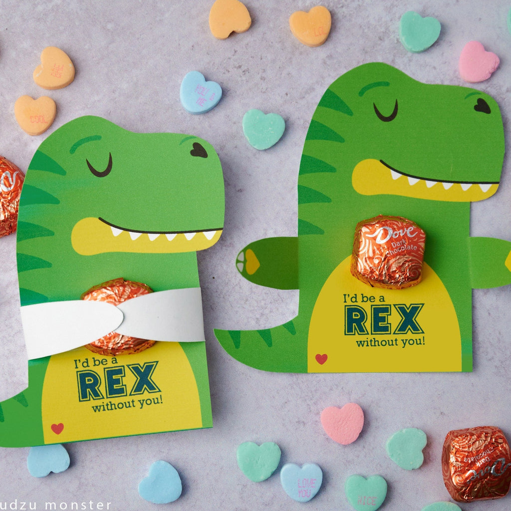Printable T Rex Dinosaur Valentines Hugger for small toy, sucker, chocolate, eraser, and more Instant Download DIY dino valentine's day gift