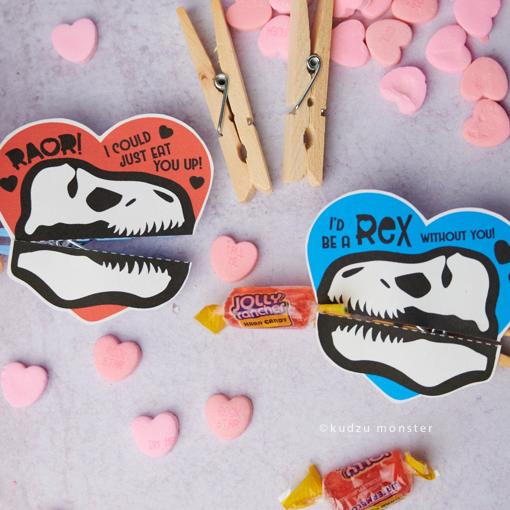 T Rex Dinosaur Fossil Valentine Printable Clothespin Puppet boy valentines instant download