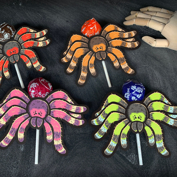 Printable Tarantula Pops - Colorful Spider Cards for Trick or Treat Lollipops and Suckers - Instant Download DIY Halloween Party Favor