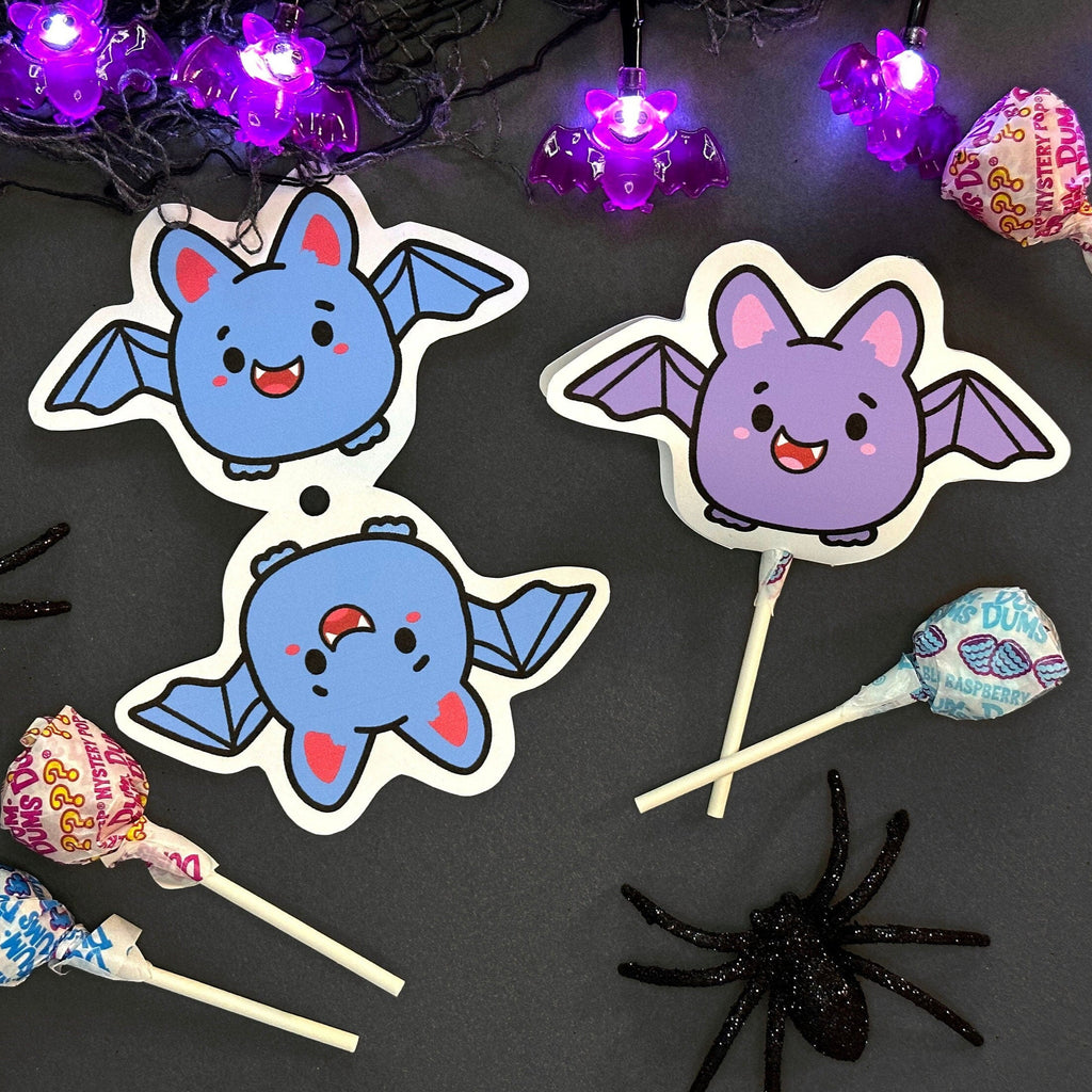 Cute Bat Sucker Covers for small lollipops - Printable Halloween party favor - Kawaii Bats - Trick or Treat - Halloween Class Party