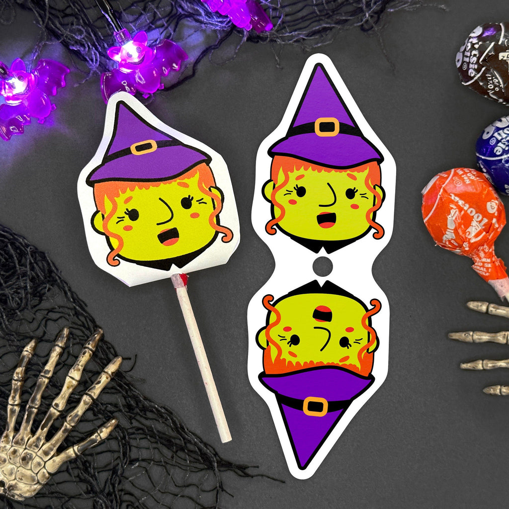 Printable Witch Sucker Covers - Cute Kawaii Witch Lollipop Puppets - DIY Halloween Craft - Trick or Treat - Instant Download Party favor