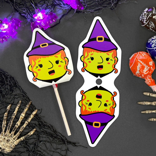 Printable Witch Sucker Covers - Cute Kawaii Witch Lollipop Puppets - DIY Halloween Craft - Trick or Treat - Instant Download Party favor