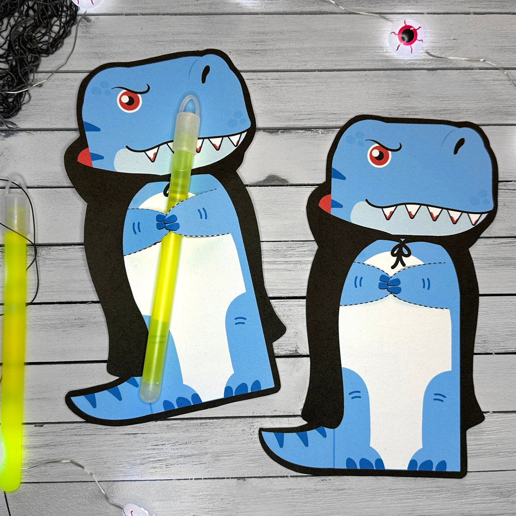 T Rex Vampire Halloween Hugger for Glowsticks or Pencils - Printable DIY Halloween party favor - Trick or Treat - Dinosaur Halloween card