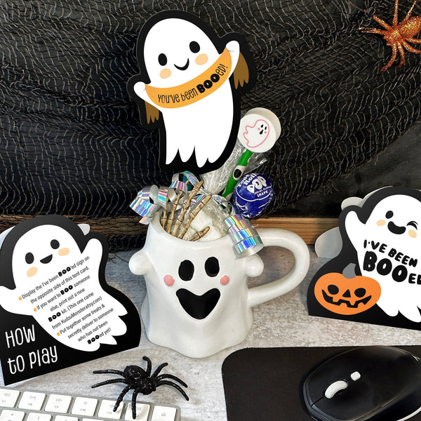 You've Been BOOed Office Game - printable kit for hot cocoa mug gift- I've Been Boo'ed sign, Instruction tent card, and cute ghost BOO sign