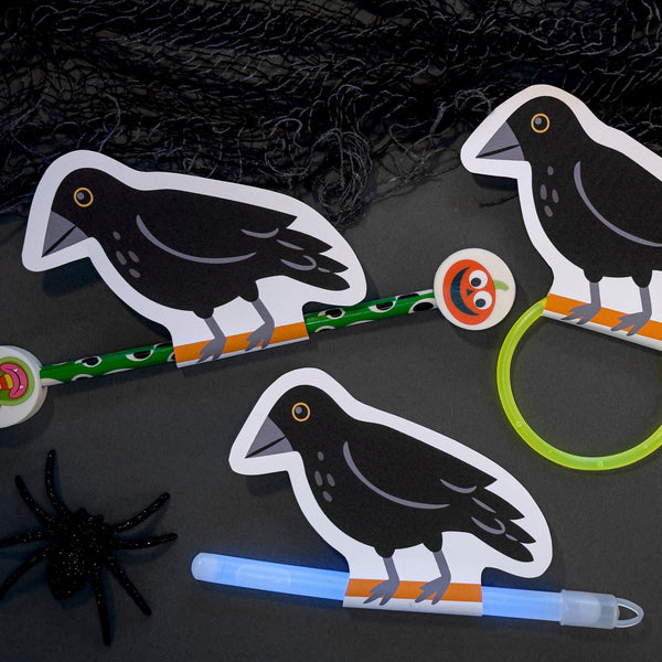 Printable Raven Halloween Hugger Cards - Glow stick, Glow Bracelet, Pencils, Pixie Stick, Honey Stick - Instant Halloween Party Favors
