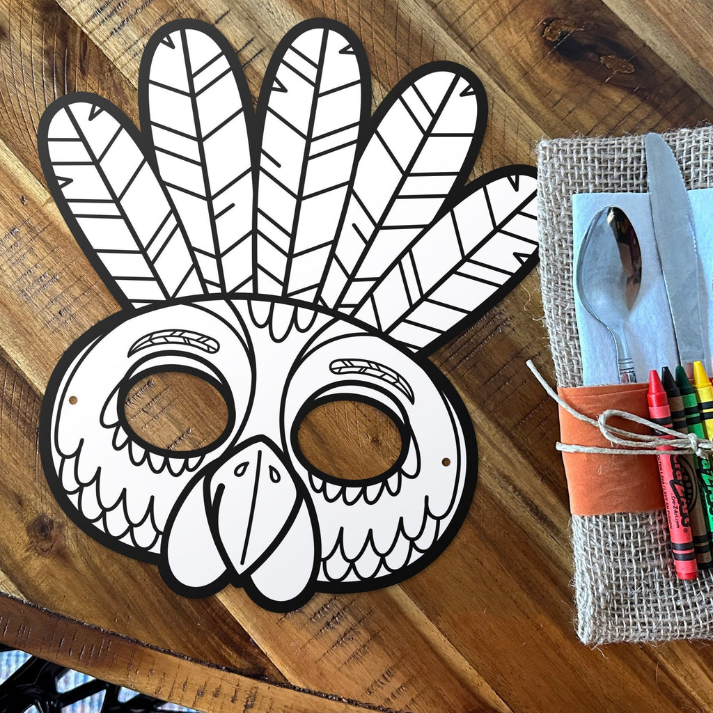 Turkey Coloring Mask Activity | Thanksgiving Craft Printable Mask | Coloring Page Turkey Mask | Instant Download | Thanksgiving Kids table