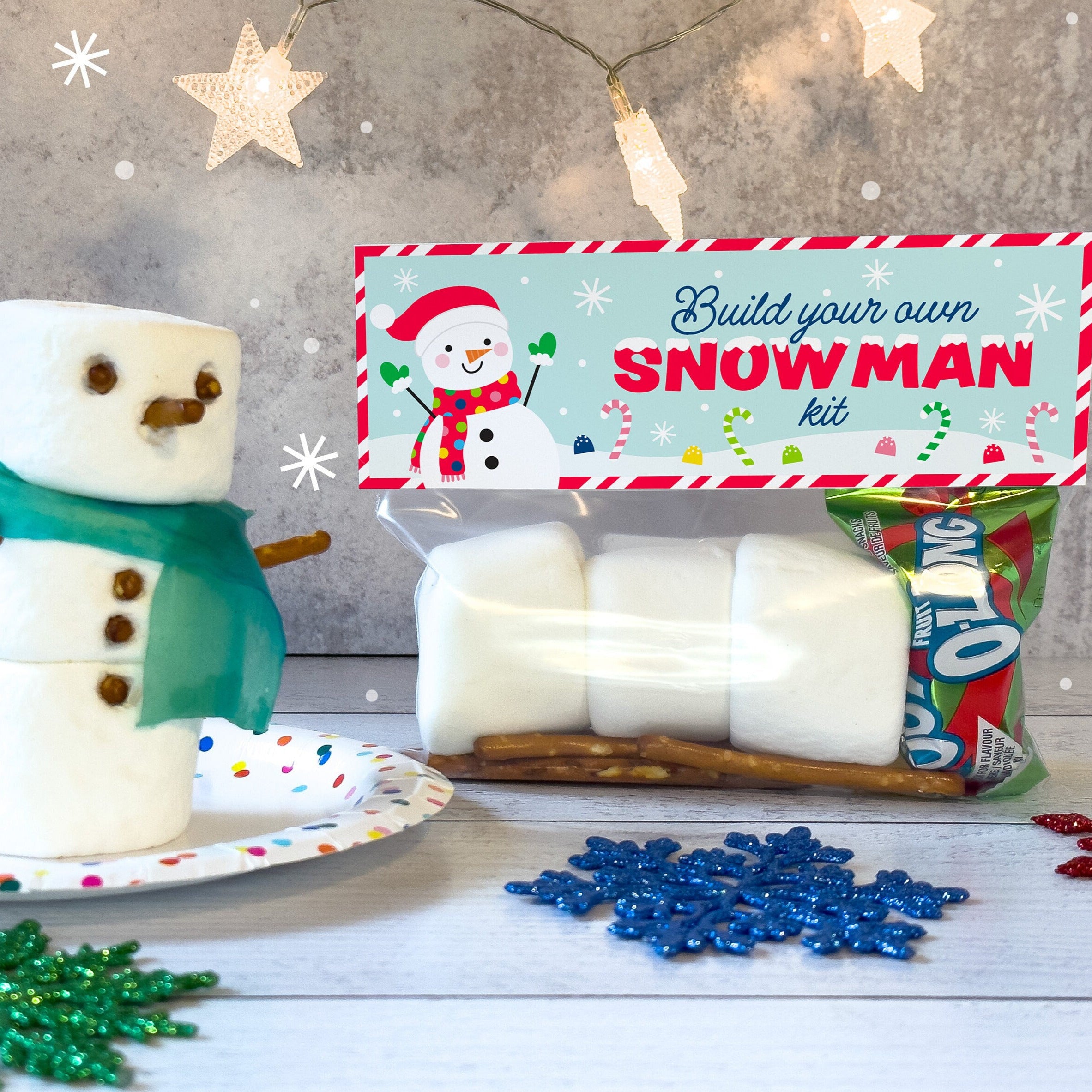 printable treat topper for a build your own snowman activity kit