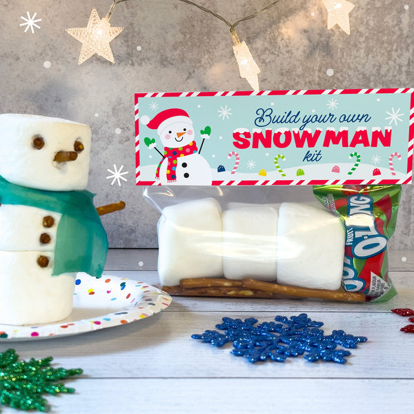 Printable Treat Topper for a Build Your Own Snowman Activity Kit | Marshmallow snowman craft | Kid's Christmas Activities | DIY Holiday Game