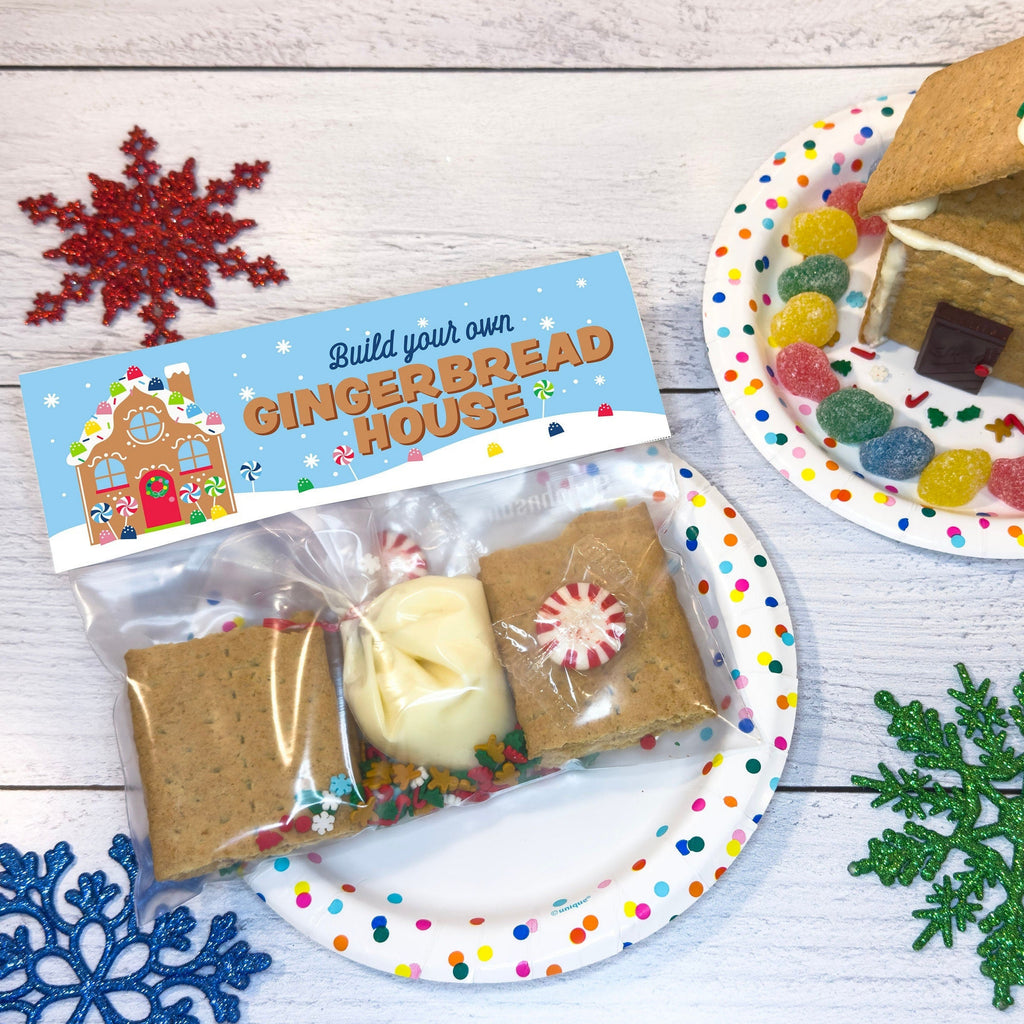 Printable Treat Topper for a Build Your Own Gingerbread House Kit | Cute Christmas craft | Kid's Holiday Activity | Kid's Table Activities