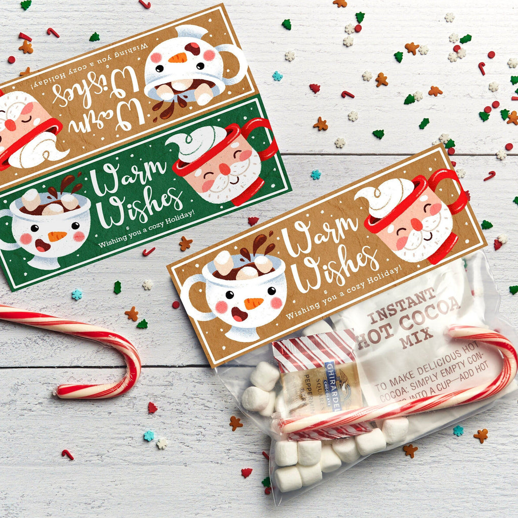 Printable hot cocoa kit treat bag topper | Christmas party favor hot chocolate gift bag instant download cute topper tag | cozy santa mug
