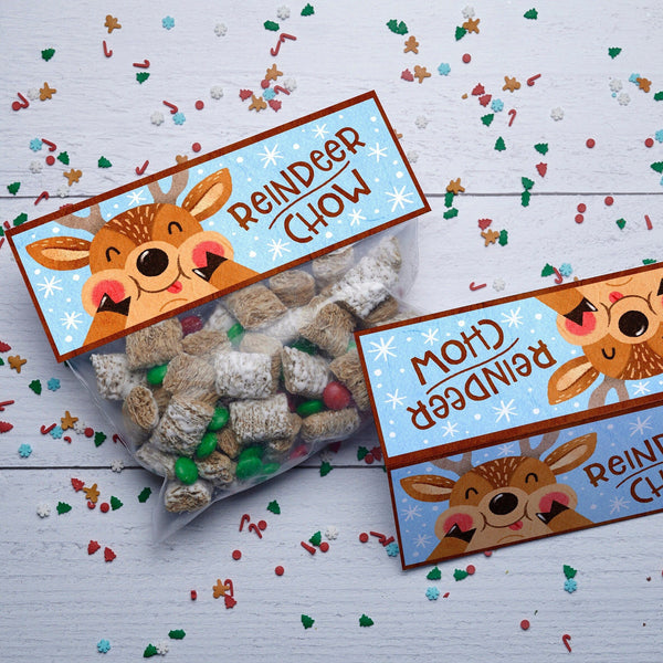 Printable Reindeer Chow treat bag topper | Christmas party favor | Homemade treats | Muddy buddies trail mix gift bag | instant download