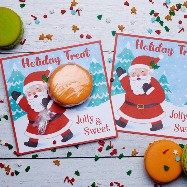 Printable Santa Cookie Card for Macaron, Oreo, or small treat | Cute Illustrated Santa Sack Instant Download Party Favor | Holiday Party