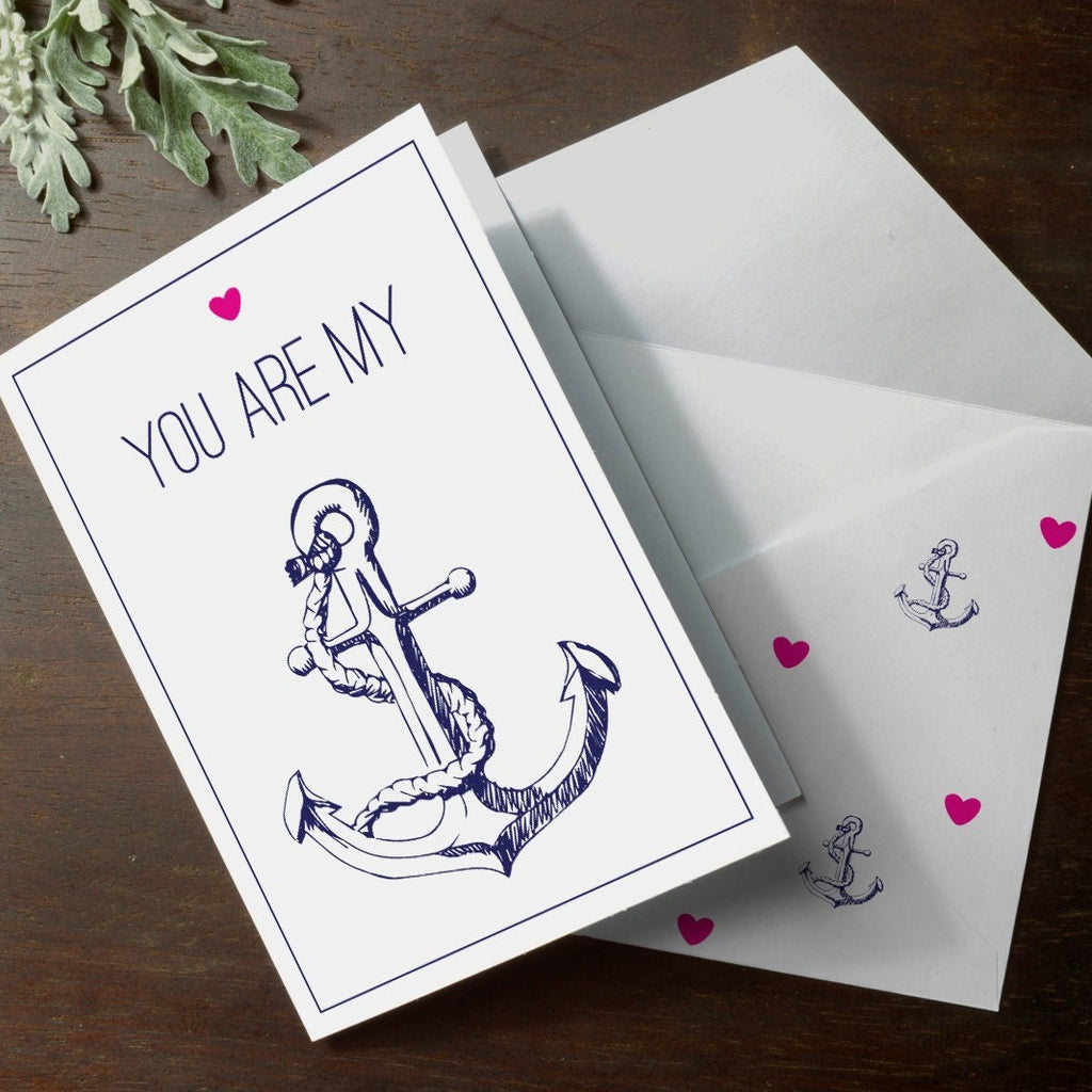 INSTANT DOWNLOAD valentine You are my anchor nautical ocean sailor sketchy anniversary romantic sweet illustrated printable card