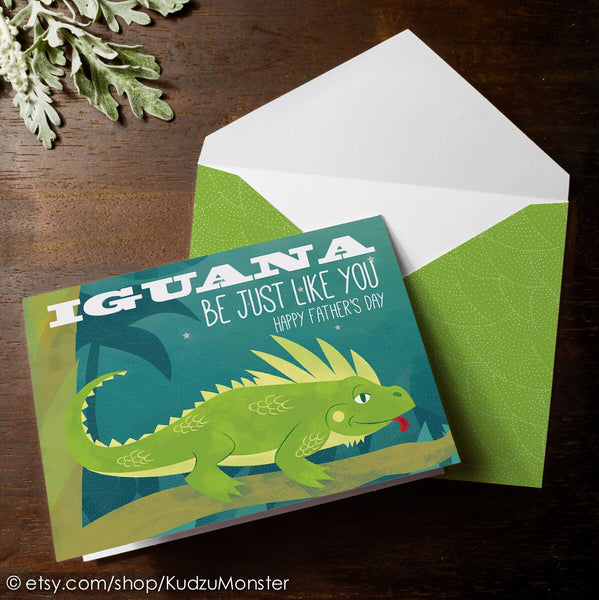 INSTANT DOWNLOAD Father's Day Funny Pun Card Iguana Be Just Like You reptile boy card illustration