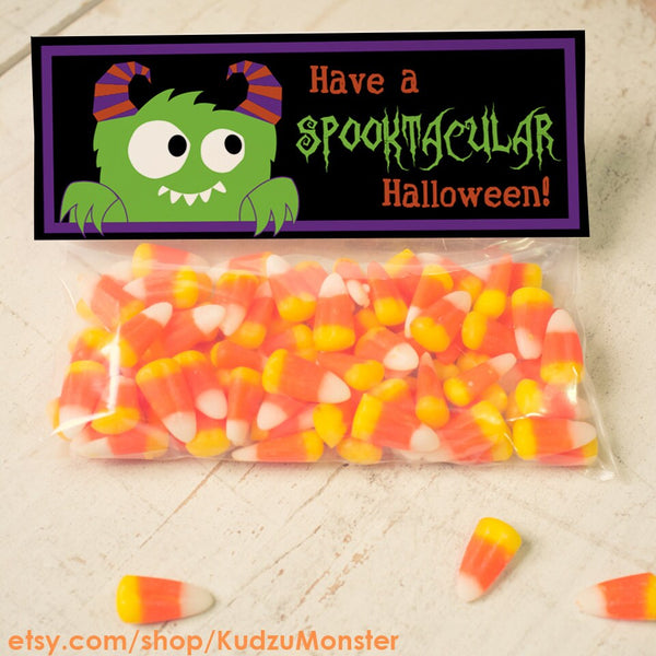 INSTANT DOWNLOAD Halloween Monster Treat Topper Candy Bag Topper Label homemade candy trick or treat bag cute monster alien printable top