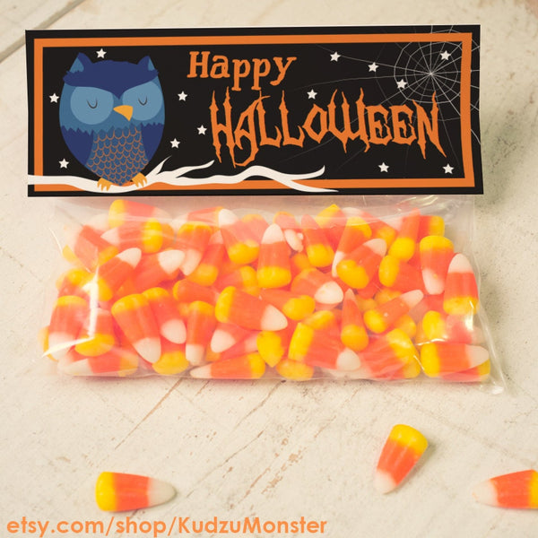 INSTANT DOWNLOAD Halloween Owl Treat Topper Candy Bag Topper Label homemade candy trick or treat bag cute owl stars printable top