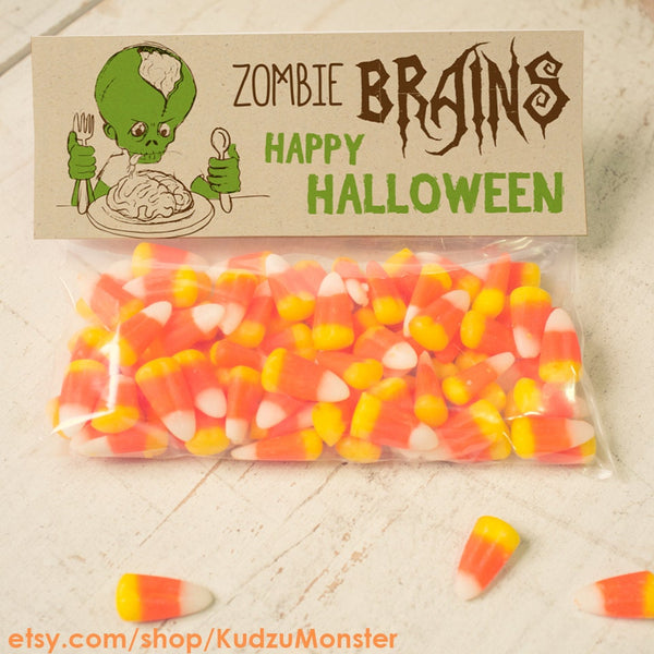 INSTANT DOWNLOAD Halloween Zombie brains Treat Topper Candy Bag Topper Label homemade candy trick or treat bag boy's monster printable top