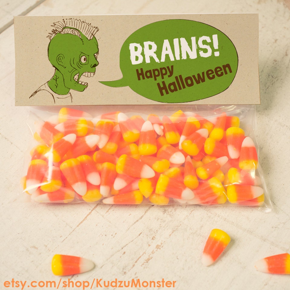 INSTANT DOWNLOAD Halloween Zombie candy Treat Topper Candy Bag Topper Label homemade candy trick or treat bag boy's monster printable top