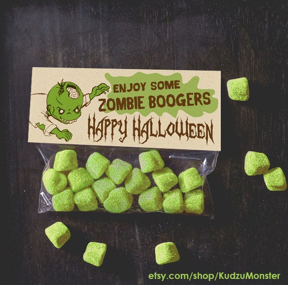 INSTANT DOWNLOAD Halloween Zombie Boogers Treat Topper Candy Bag Topper Label homemade candy trick or treat bag boy's monster printable top