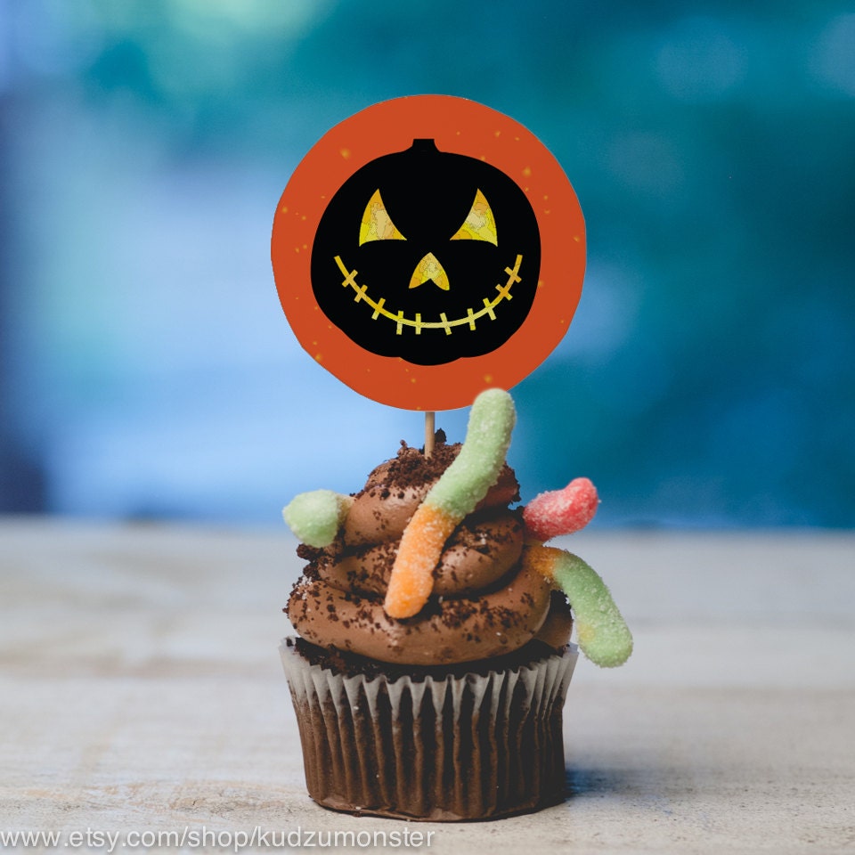 INSTANT DOWNLOAD Halloween cupcake topper print at home multicolor pumpkins jackolantern faces