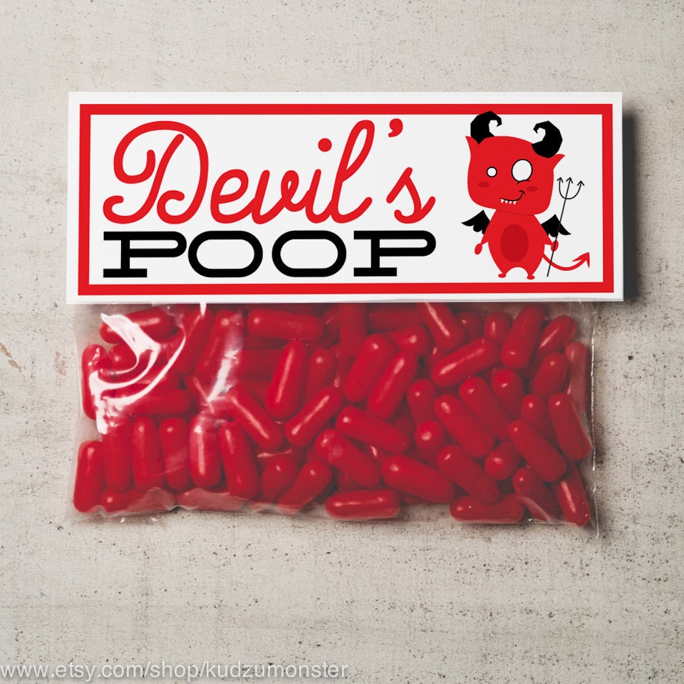 INSTANT DOWNLOAD Halloween funny Devil's demon Poop Treat Topper Candy Bag Topper Label homemade candy trick or treat bag printable