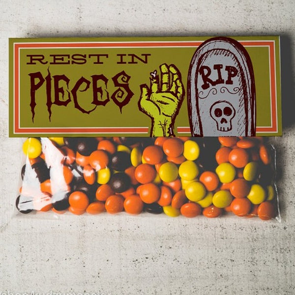 INSTANT DOWNLOAD Halloween zombie grave yard tombstone Treat Topper Candy Bag Topper Label homemade candy trick or treat bag printable top