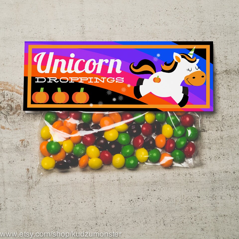 INSTANT DOWNLOAD Halloween Unicorn Funny Treat Topper Candy Bag Topper Label homemade candy trick or treat bag girly halloween printable